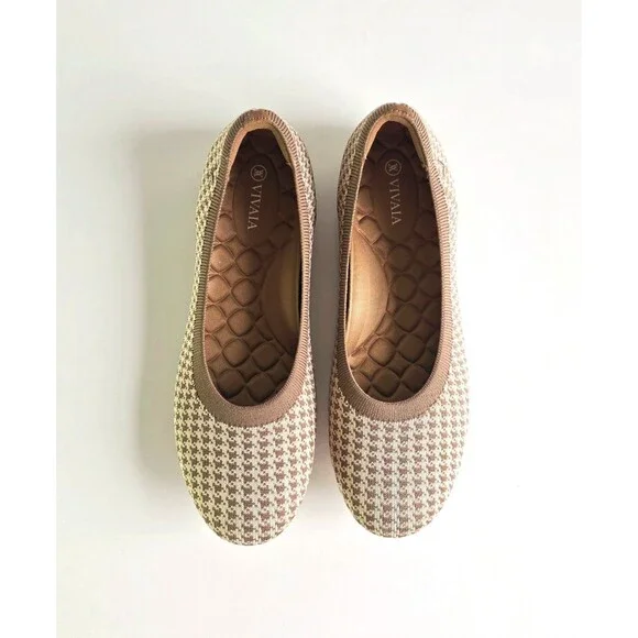 VIVAIA Claire Round Toe Flats Espresso Houndstooth Sz 43 11 Knit Comfort Brown - Picture 1 of 12